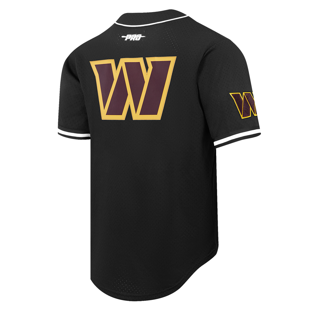 NFL WASHINGTON COMMANDERS JAYDEN DANIELS #5 CLASSIC MESH PNN MEN'S MESH BUTTON DOWN SHIRT (BLACK)