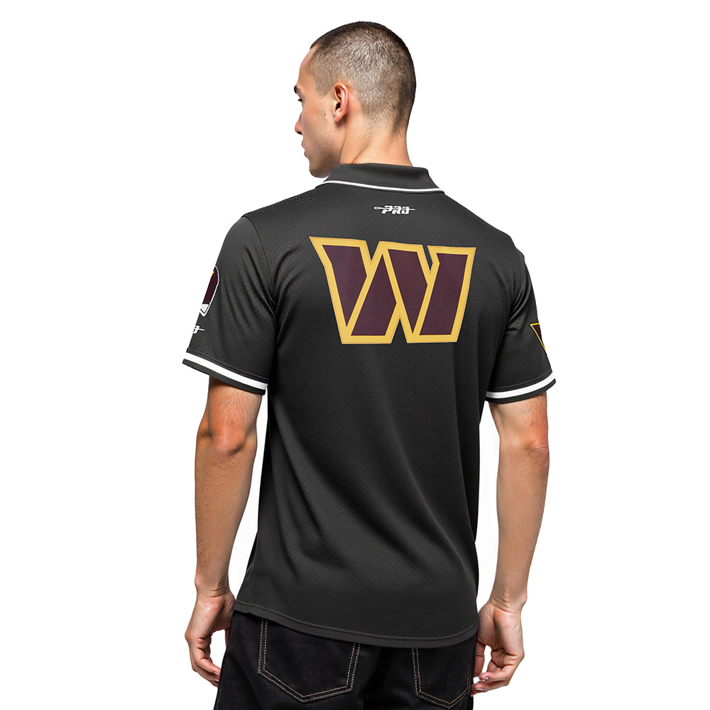 NFL WASHINGTON COMMANDERS JAYDEN DANIELS #5 CLASSIC MESH PNN MEN'S MESH BUTTON DOWN SHIRT (BLACK)