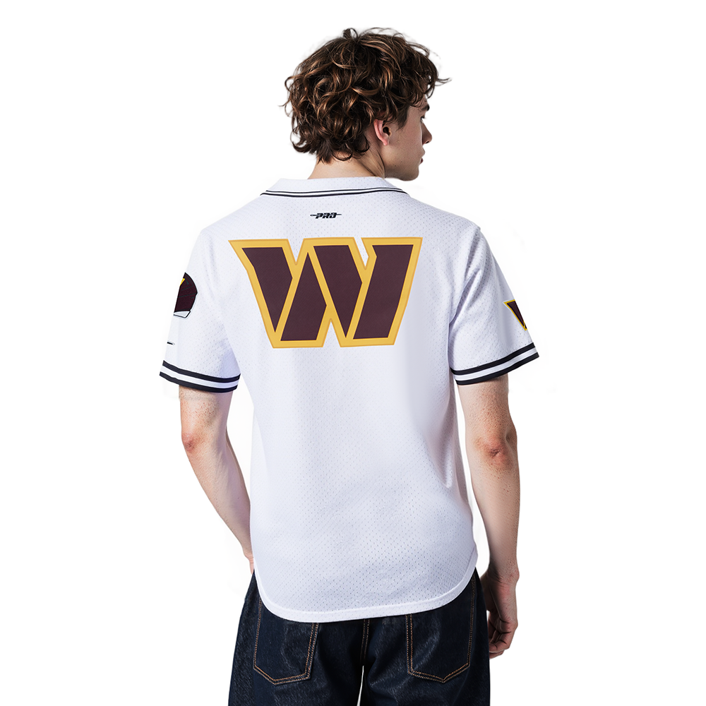 NFL WASHINGTON COMMANDERS JAYDEN DANIELS #5 CLASSIC MESH PNN MEN'S MESH BUTTON DOWN SHIRT (WHITE/BLACK/WHITE)