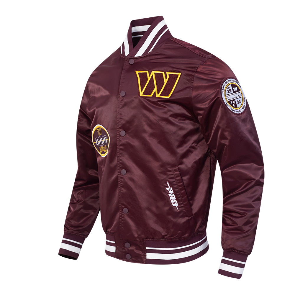 NFL WASHINGTON COMMANDERS OLD ENGLISH MEN'S RIB SATIN JACKET (WINE)