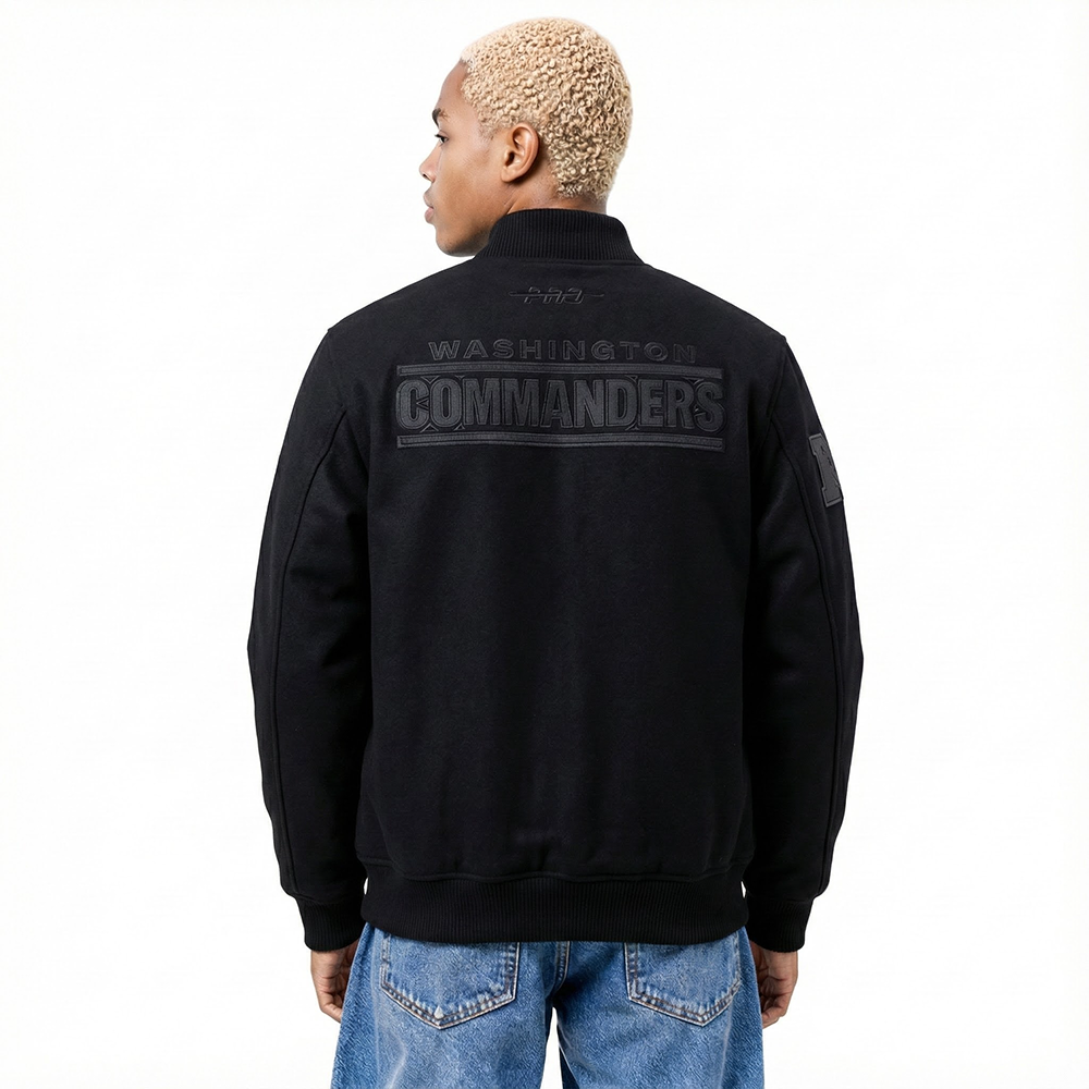NFL WASHINGTON COMMANDERS WASHED VANGUARD MEN'S ALL WOOL VARSITY JACKET (BLACK)