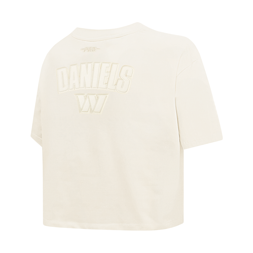 NFL WASHINGTON COMMANDERS JAYDEN DANIELS #5 NEUTRAL PNN WOMEN'S SJ BOXY TEE (EGGSHELL)