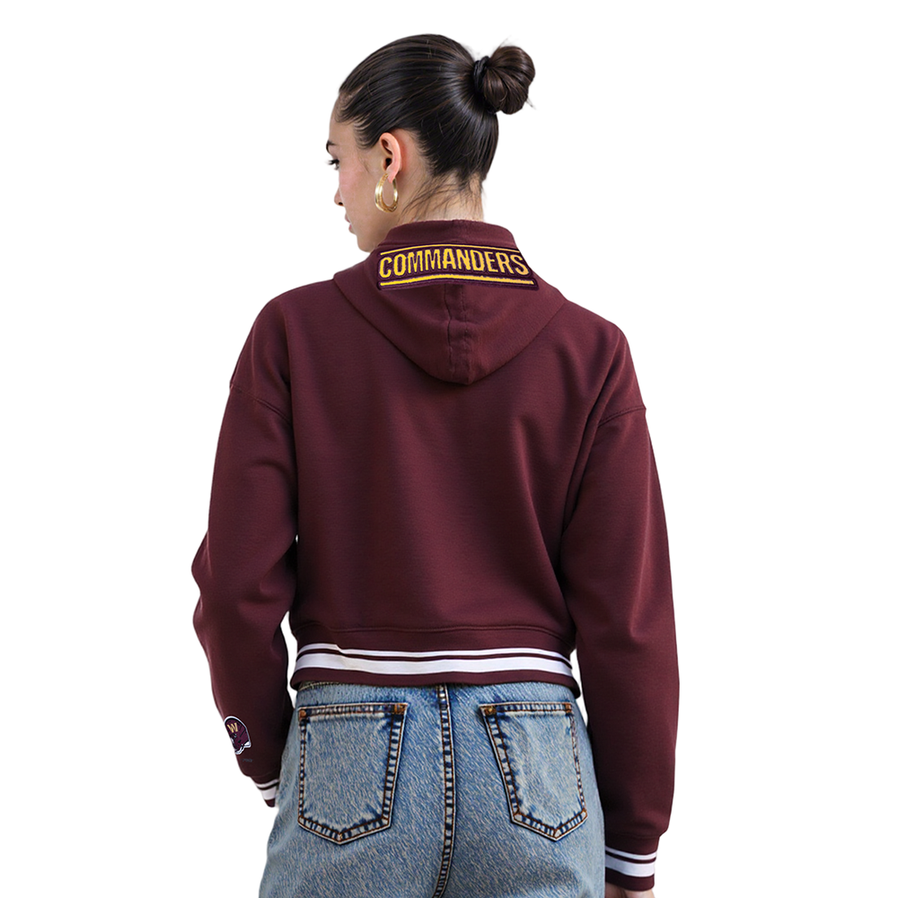 NFL WASHINGTON COMMANDERS MASHUP WOMEN'S RIB CROPPED PO HOODIE (WINE)