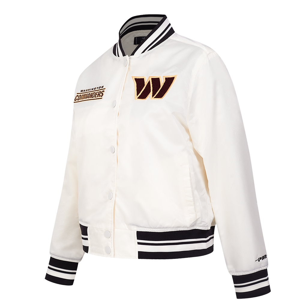 NFL WASHINGTON COMMANDERS RETRO CLASSIC WOMEN'S RIB SATIN JACKET (EGGSHELL/ BLACK)