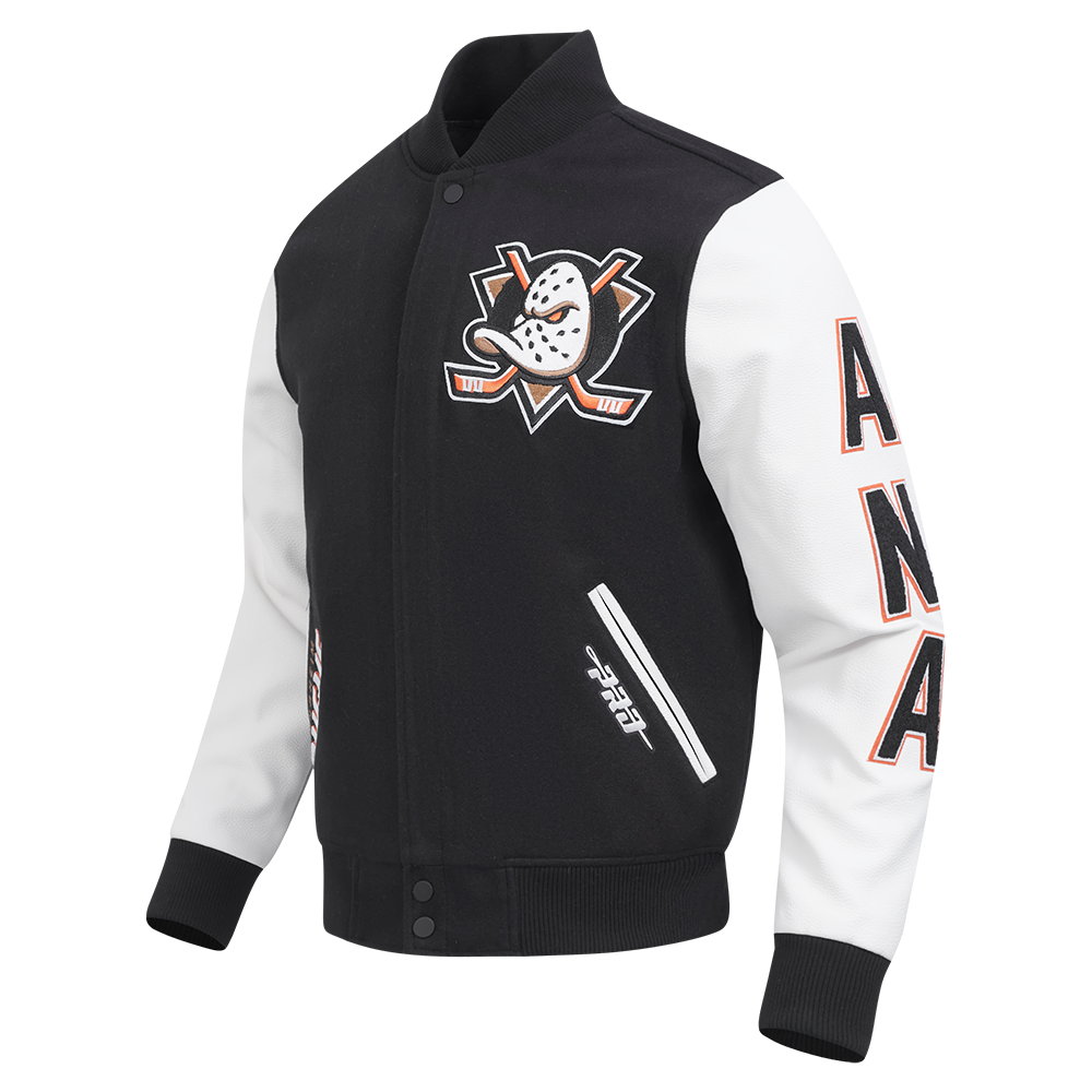 ANAHEIM DUCKS CLASSIC MEN'S WOOL VARSITY JACKET (BLACK/WHITE M60030)