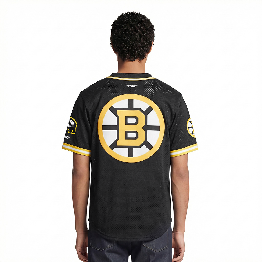 BOSTON BRUINS MESH MEN'S MESH BUTTON DOWN SHIRT (BLACK/YELLOW)