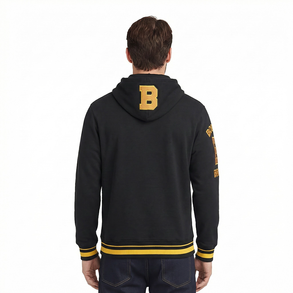 NHL BOSTON BRUINS RETRO CLASSICS MEN'S RIB FLC PO HOODIE (BLACK/YELLOW)