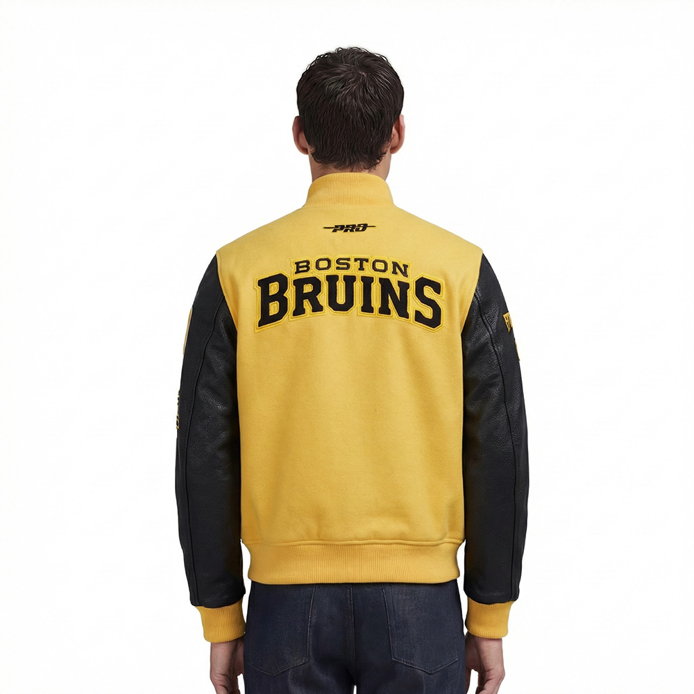 NHL BOSTON BRUINS CLASSIC CHENILLE MEN'S WOOL VARSITY JACKET (YELLOW/BLACK)