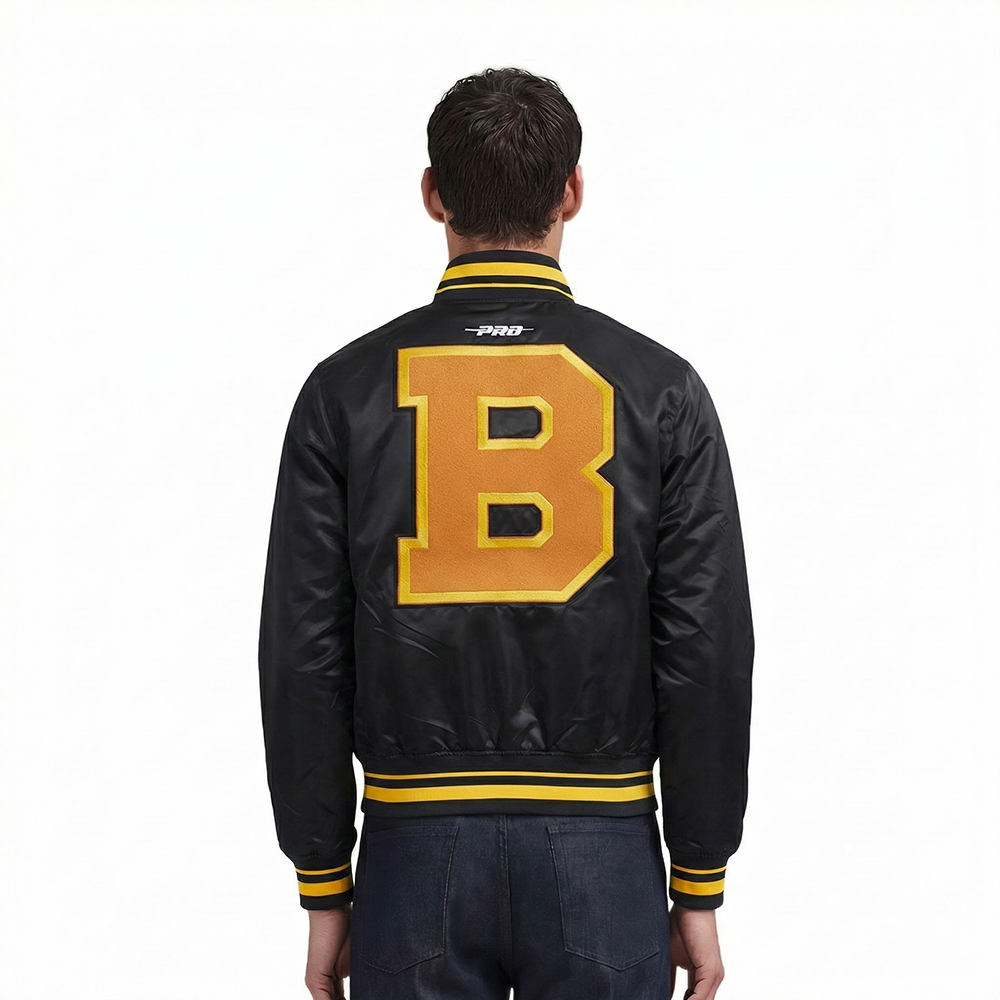 NHL BOSTON BRUINS RETRO CLASSICS PRO SATIN YD RIB JACKET (BLACK/YELLOW)