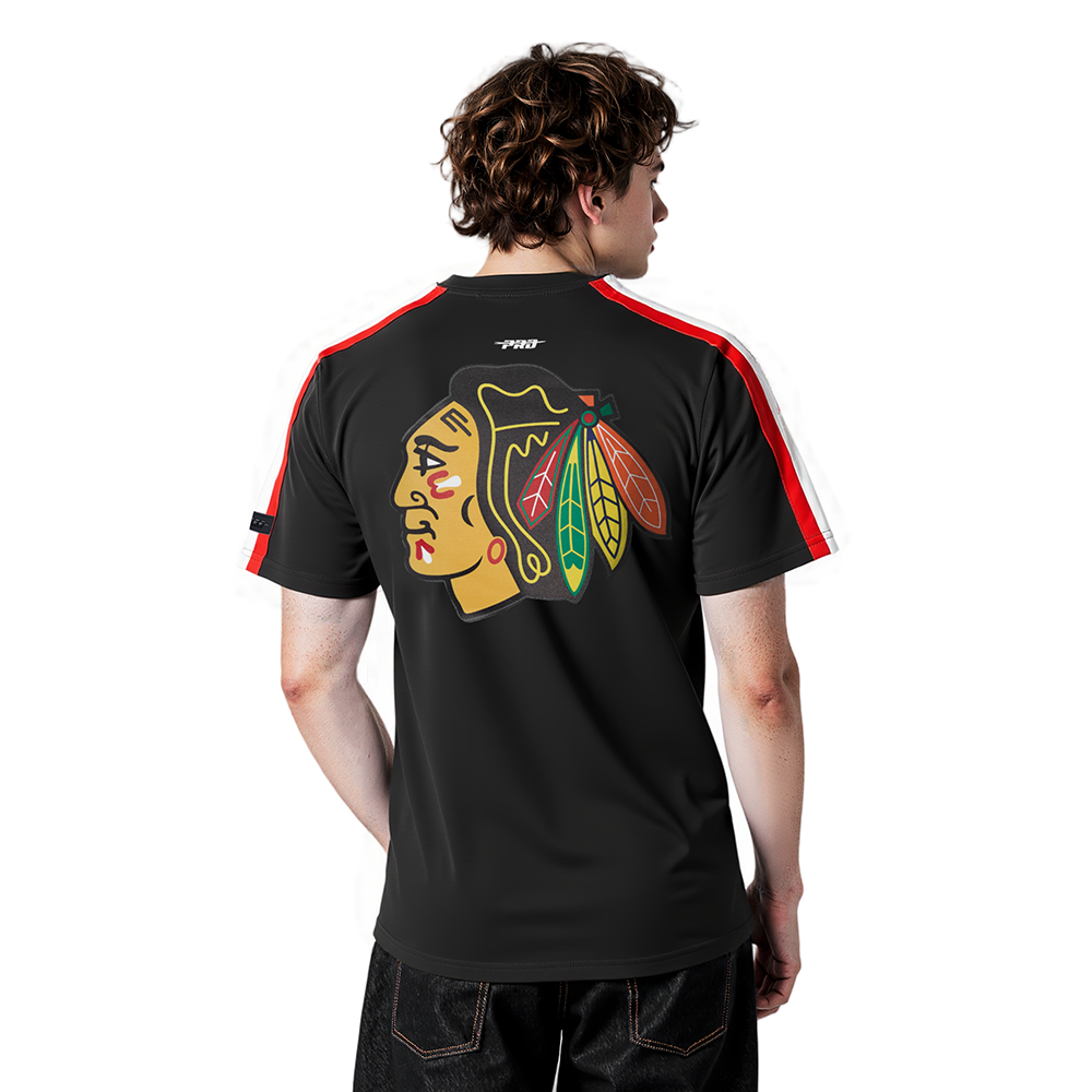 NHL CHICAGO BLACKHAWKS CLASSIC MESH MEN'S SJ STRIPED TEE\ (BLACK/RED)