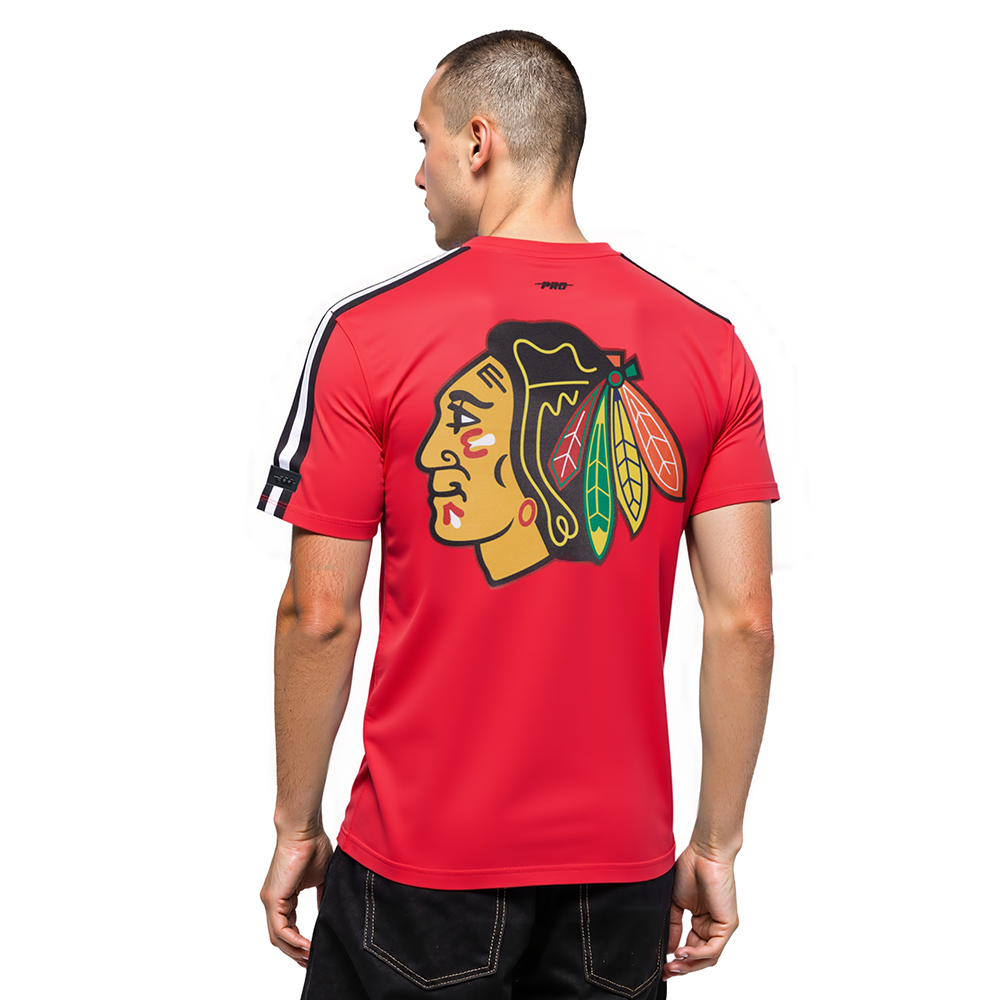 NHL CHICAGO BLACKHAWKS CLASSIC MESH MEN'S SJ STRIPED TEE\ (RED/BLACK)
