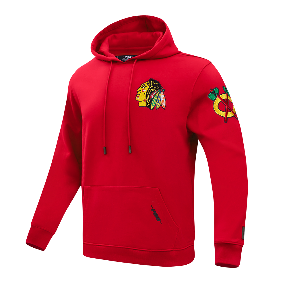 NHL CHICAGO BLACKHAWKS CLASSIC CHENILLE MEN'S DK PO HOODIE (RED)