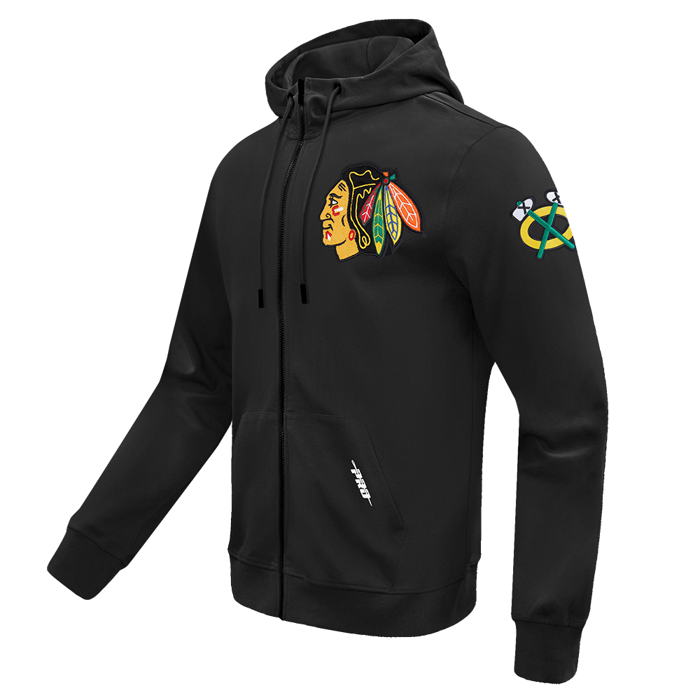 NHL CHICAGO BLACKHAWKS CLASSIC CHENILLE MEN'S FZ PO HOODIE (BLACK)