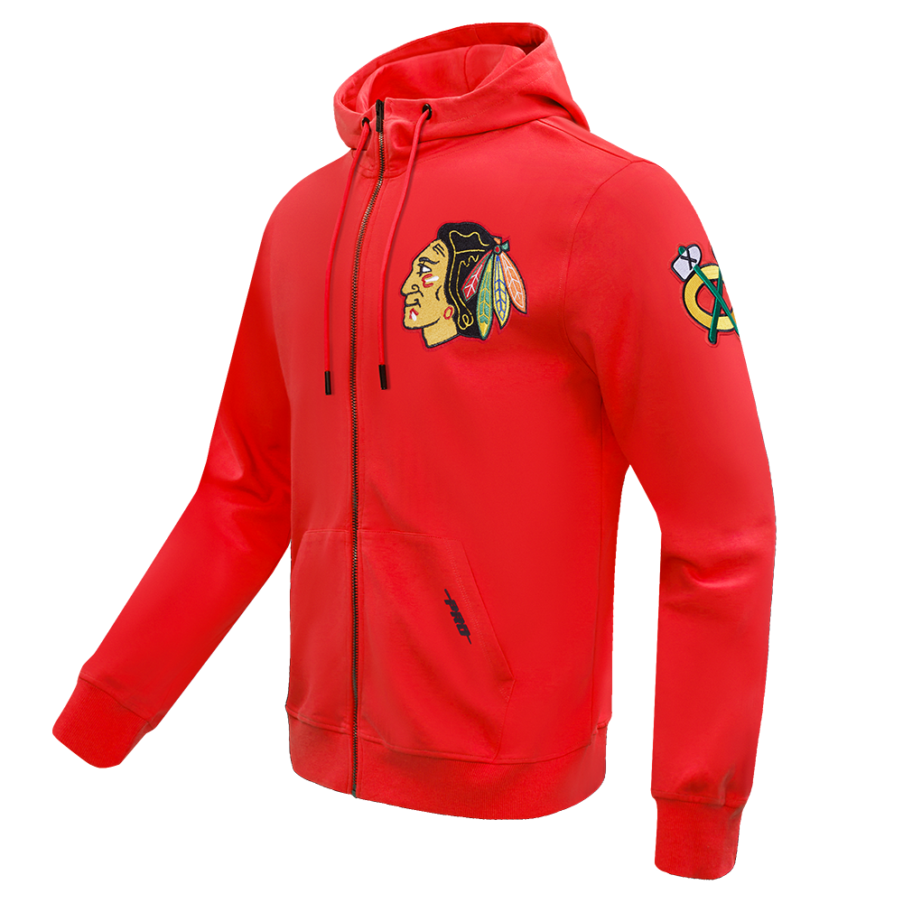 NHL CHICAGO BLACKHAWKS CLASSIC CHENILLE MEN'S DK FZ PO HOODIE (RED)