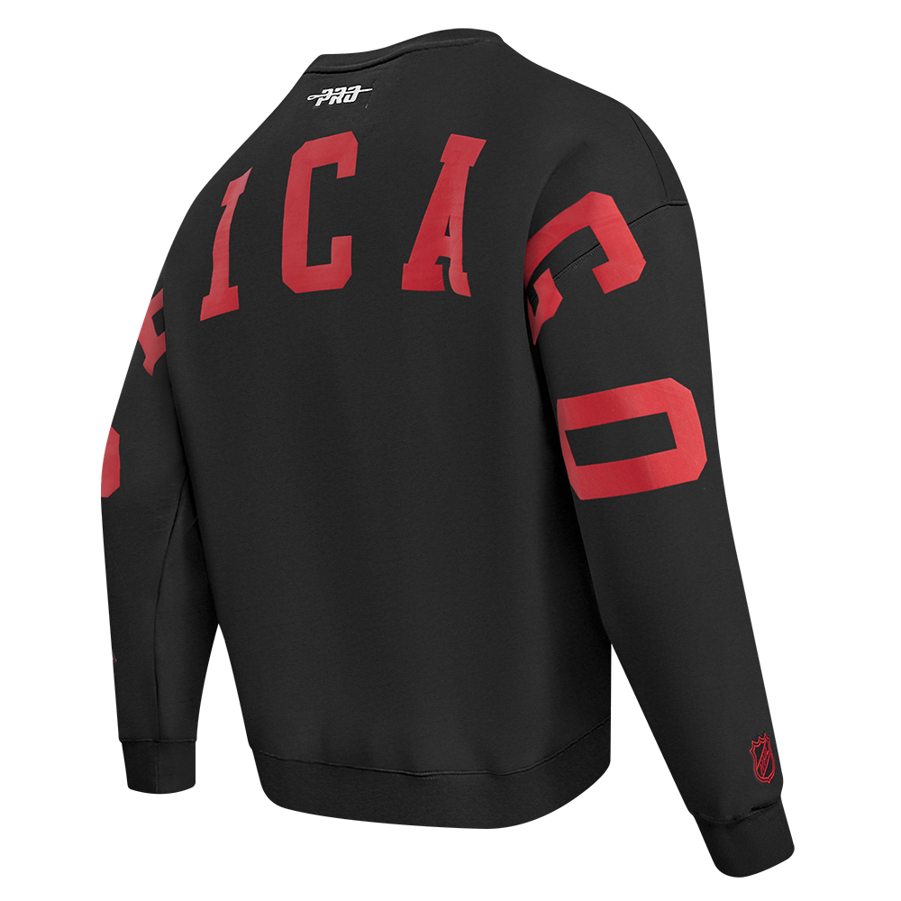 NHL CHICAGO BLACKHAWKS WINGSPAN MEN'S DROP SHOULDER FLEECE CREWNECK (BLACK)