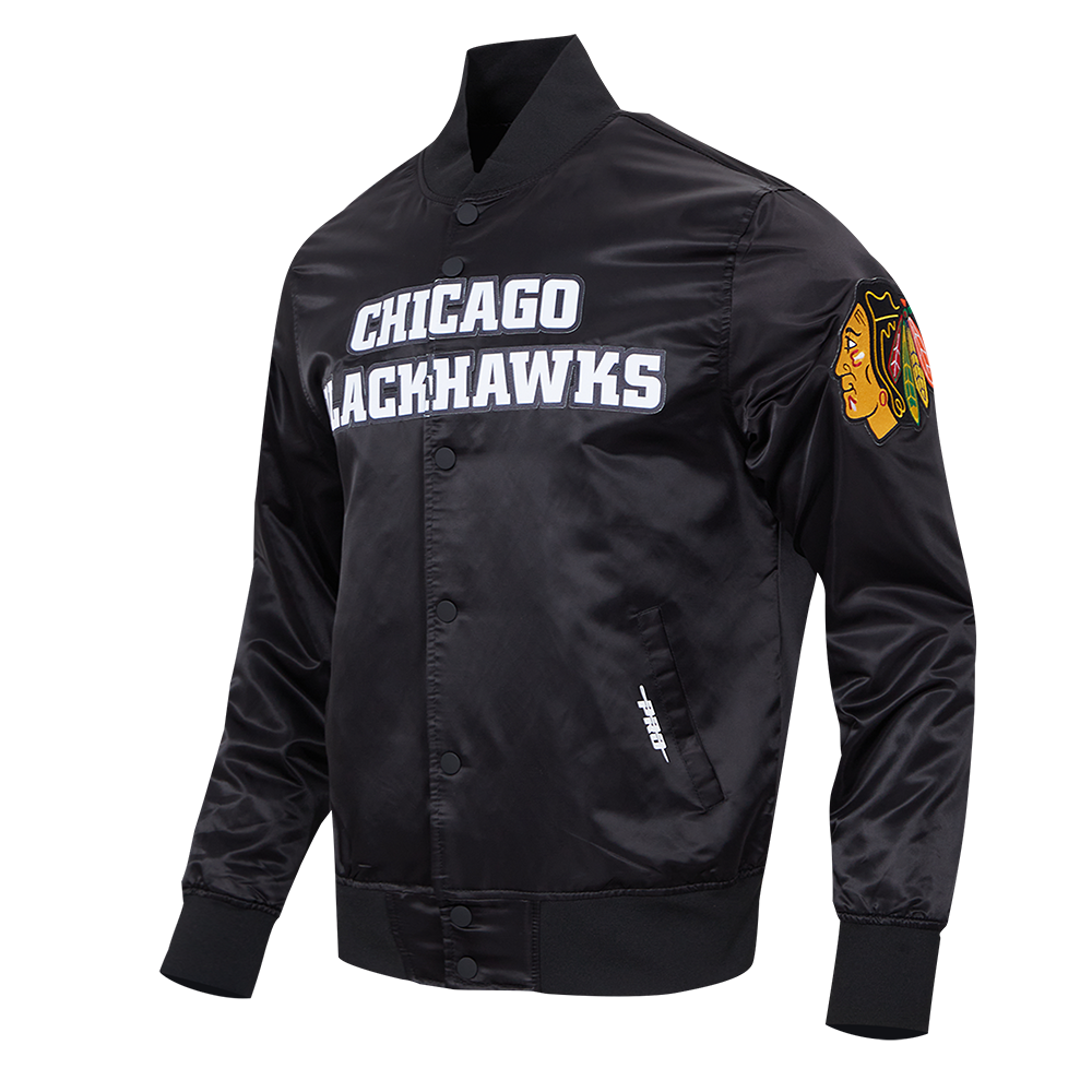 NHL CHICAGO BLACKHAWKS CLASSIC MEN'S SATIN JACKET (BLACK)