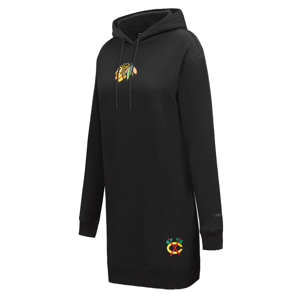NHL CHICAGO BLACKHAWKS CLASSIC WOMEN'S FLC HOODIE DRESS (BLACK)