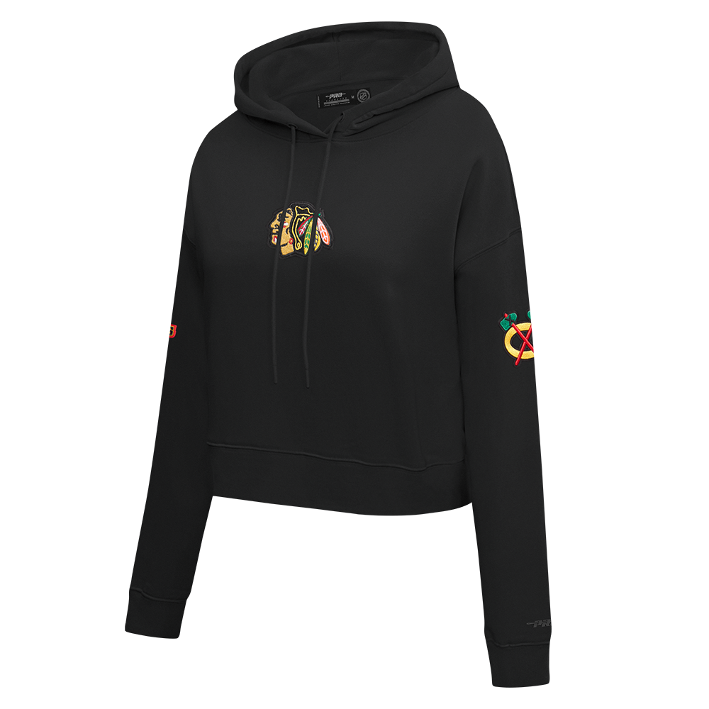 NHL CHICAGO BLACKHAWKS CLASSIC WOMEN'S FLC CROPPED PO HOODIE (BLACK)
