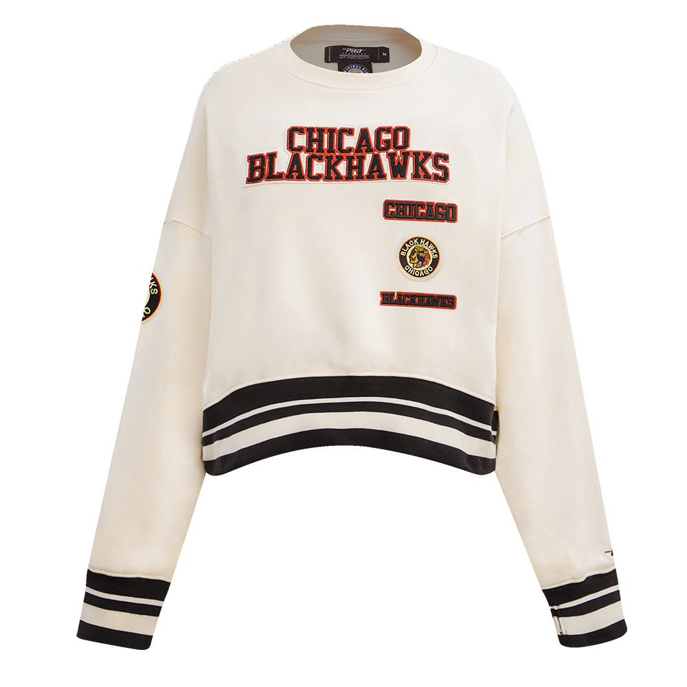 NHL CHICAGO BLACKHAWKS RETRO CLASSIC WOMEN'S RIB CREWNECK (EGGSHELL/ BLACK)