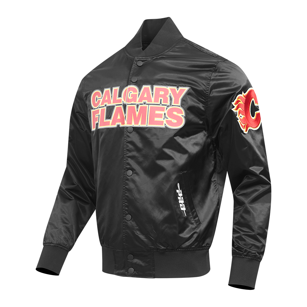 NHL CALGARY FLAMES CLASSIC MEN'S SATIN JACKET (BLACK)