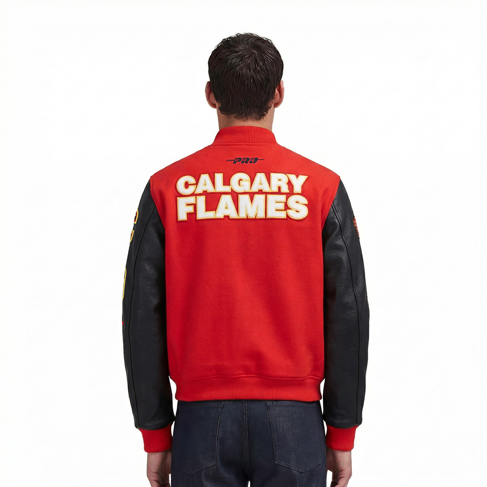 NHL CALGARY FLAMES CLASSIC MEN'S WOOL VARSITY JACKET (RED/BLACK)