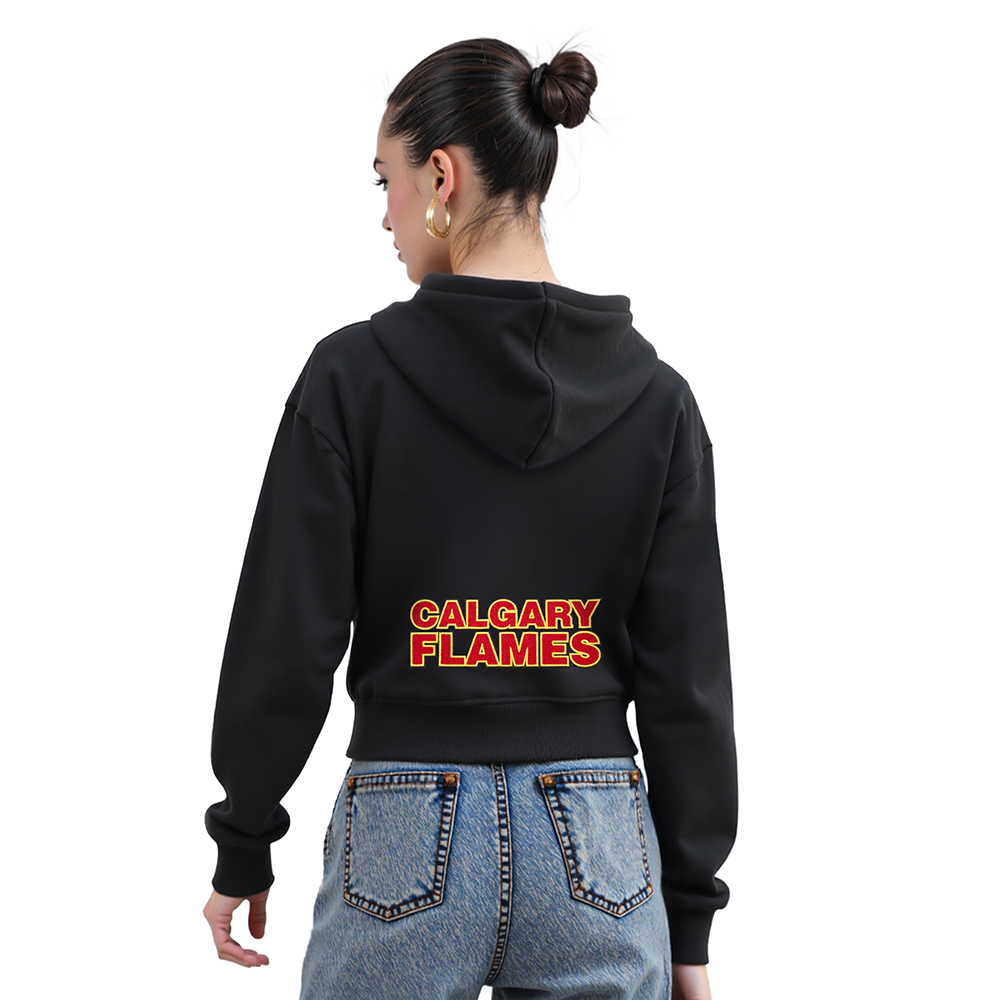 NHL CALGARY FLAMES CLASSIC WOMEN'S FLC CROPPED PO HOODIE (BLACK)