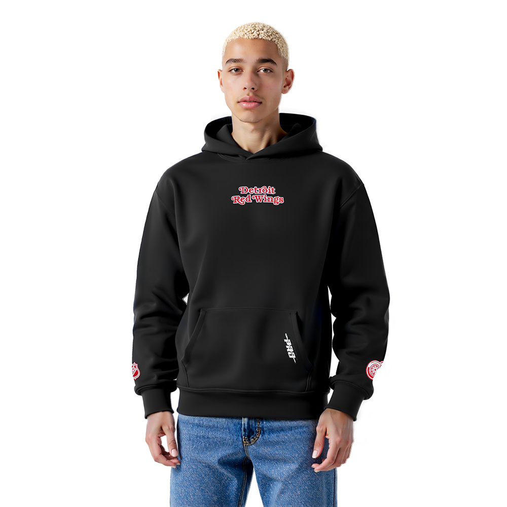 NHL DETROIT RED WINGS WINGSPAN MEN'S DROP SHOULDER FLC PO HOODIE (BLACK)