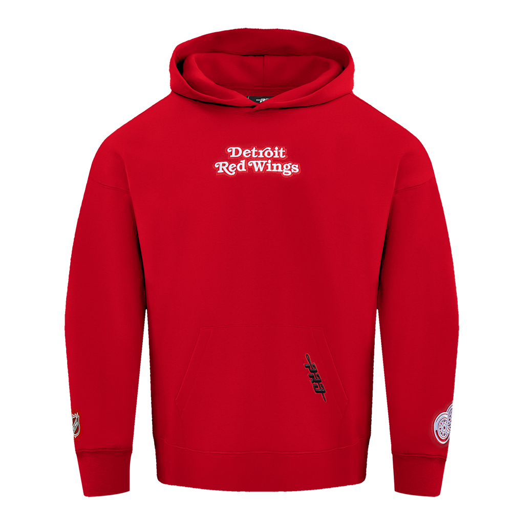 NHL DETROIT RED WINGS WINGSPAN MEN'S DROP SHOULDER FLEECE PULLOVER HOODIE (RED)