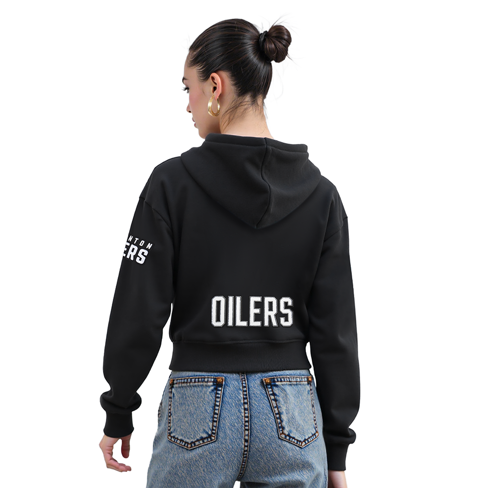 NHL EDMONTON OILERS CLASSIC WOMEN'S FLC CROPPED PO HOODIE (BLACK)