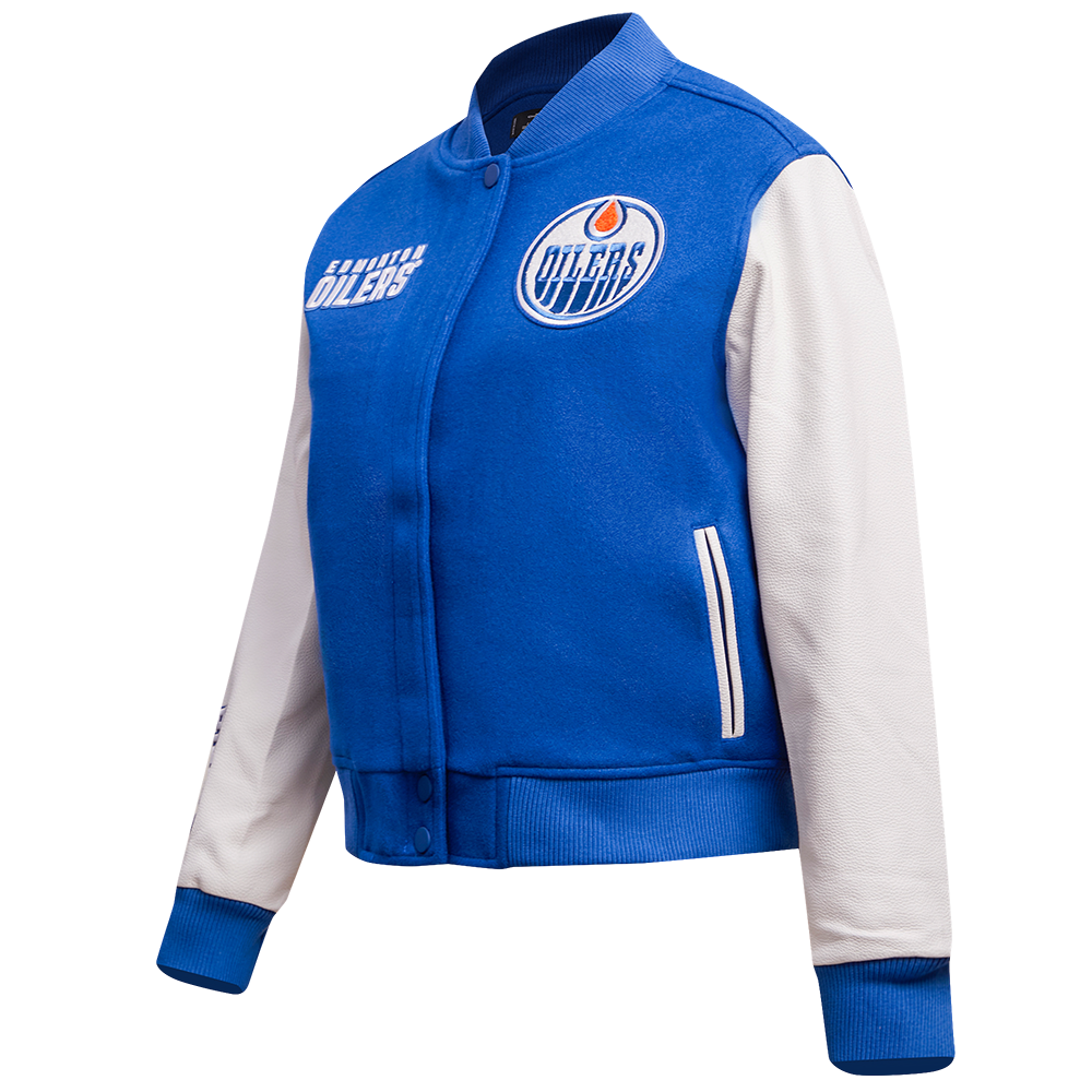 NHL EDMONTON OILERS CLASSIC WOMEN'S WOOL VARSITY JACKET (DODGER BLUE/WHITE)