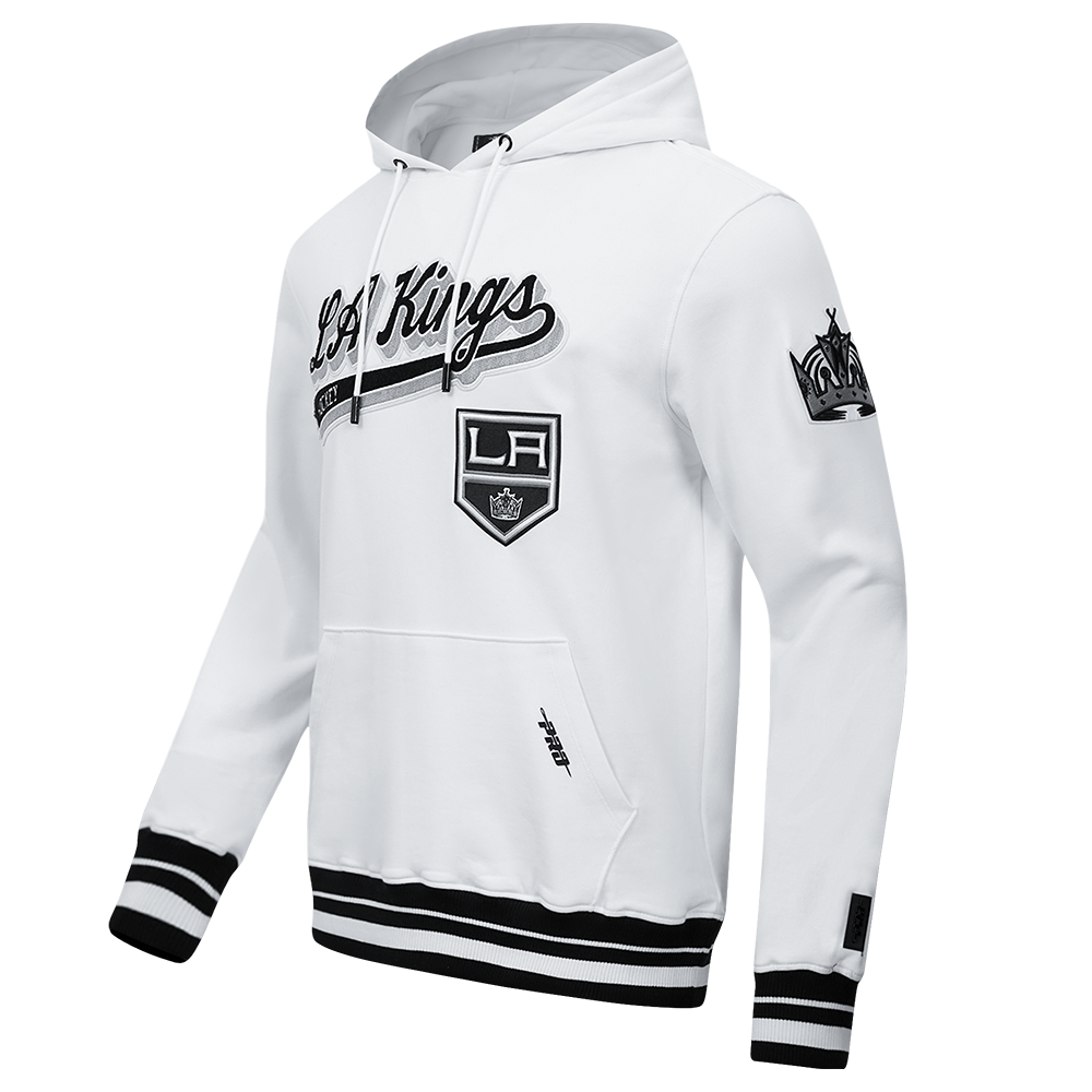 NHL LOS ANGELES KINGS SCRIPT TAIL MEN S RIB FLC PO HOODIE WHITE BLACK Pro Standard