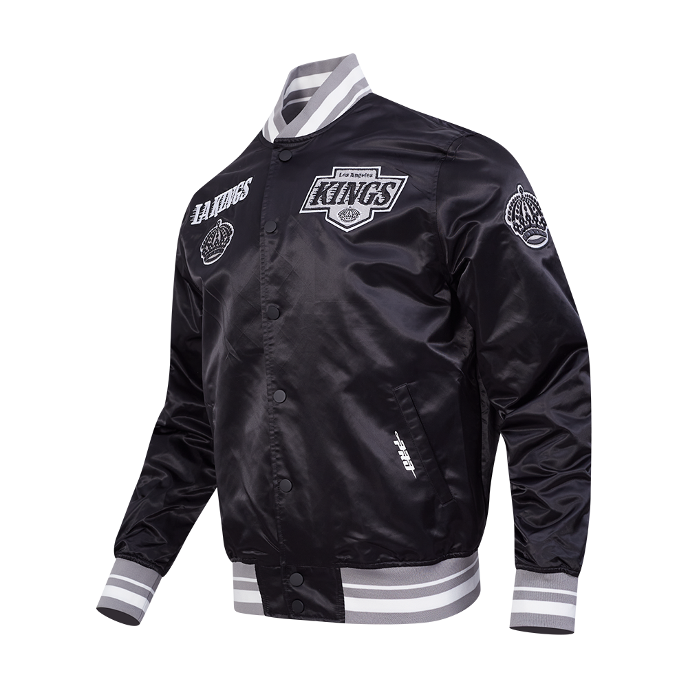 NHL LOS ANGELES KINGS RETRO CLASSIC MEN'S RIB SATIN JACKET (BLACK/GRAY)