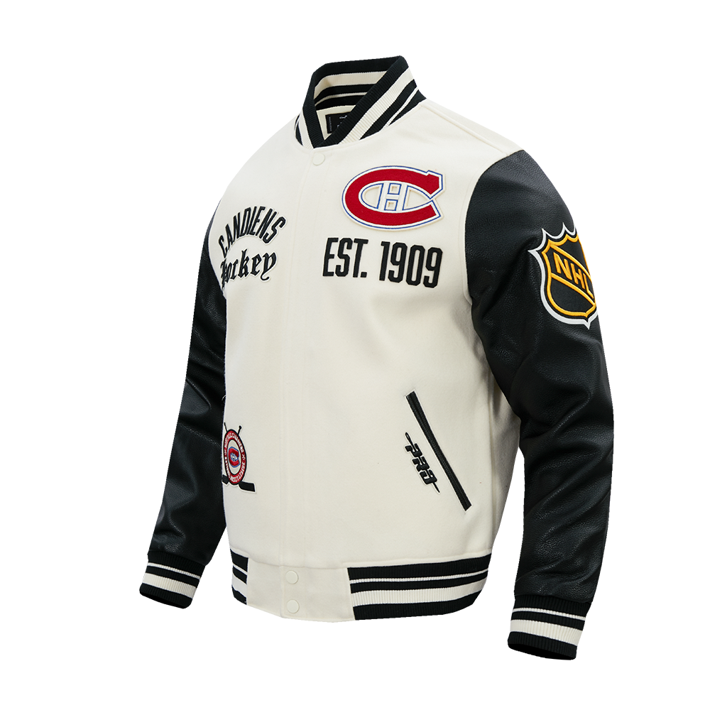 NHL MONTREAL CANADIENS MODERN ORIGINALS MEN'S RIB WOOL VARSITY JACKET (EGGSHELL/ BLACK)