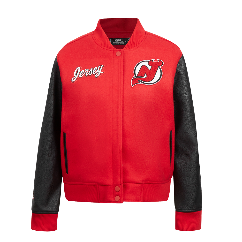 NHL NEW JERSEY DEVILS CLASSIC WOMEN S WOOL VARSITY JACKET RED BLACK Pro Standard