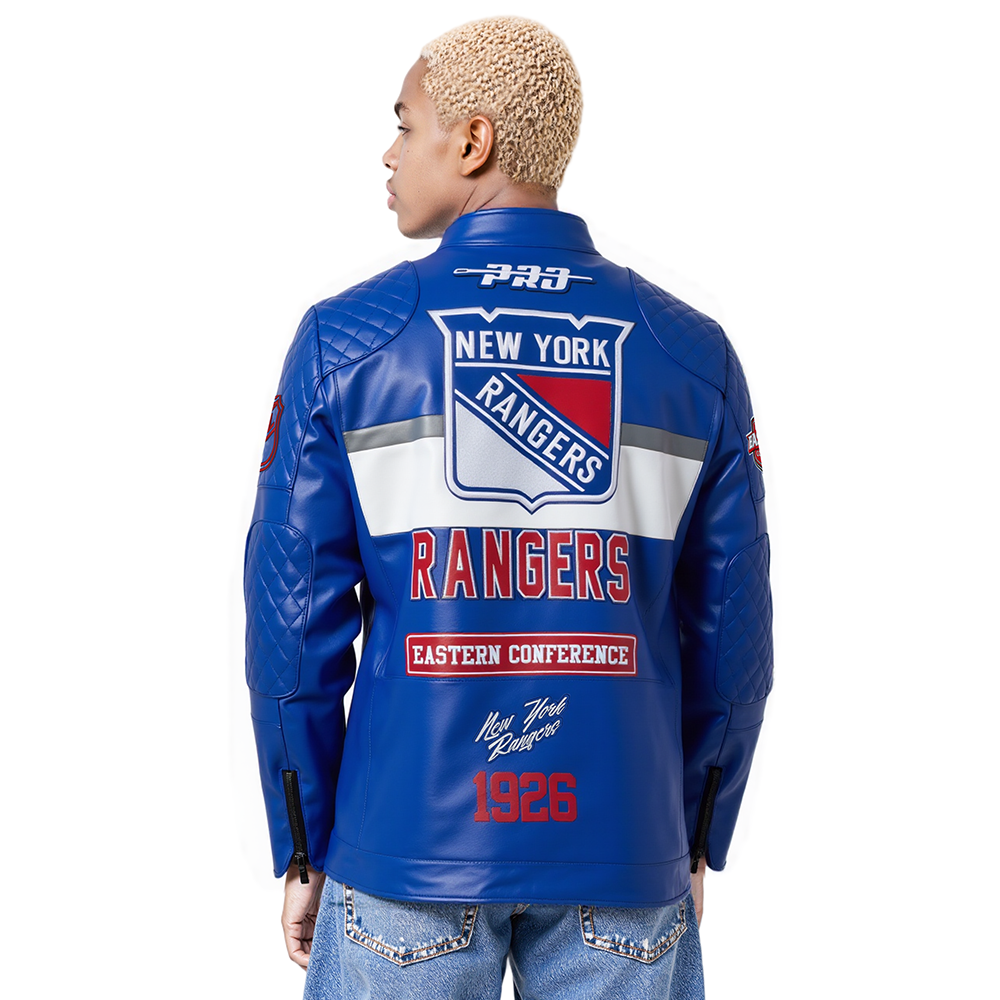 NHL NEW YORK RANGERS MEN'S MOTO JACKET (ROYAL BLUE/WHITE)