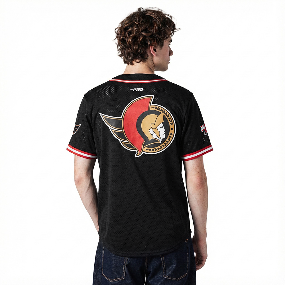 NHL OTTAWA SENATORS CLASSIC MESH MEN'S BUTTON DOWN SHIRT (BLACK/RED)