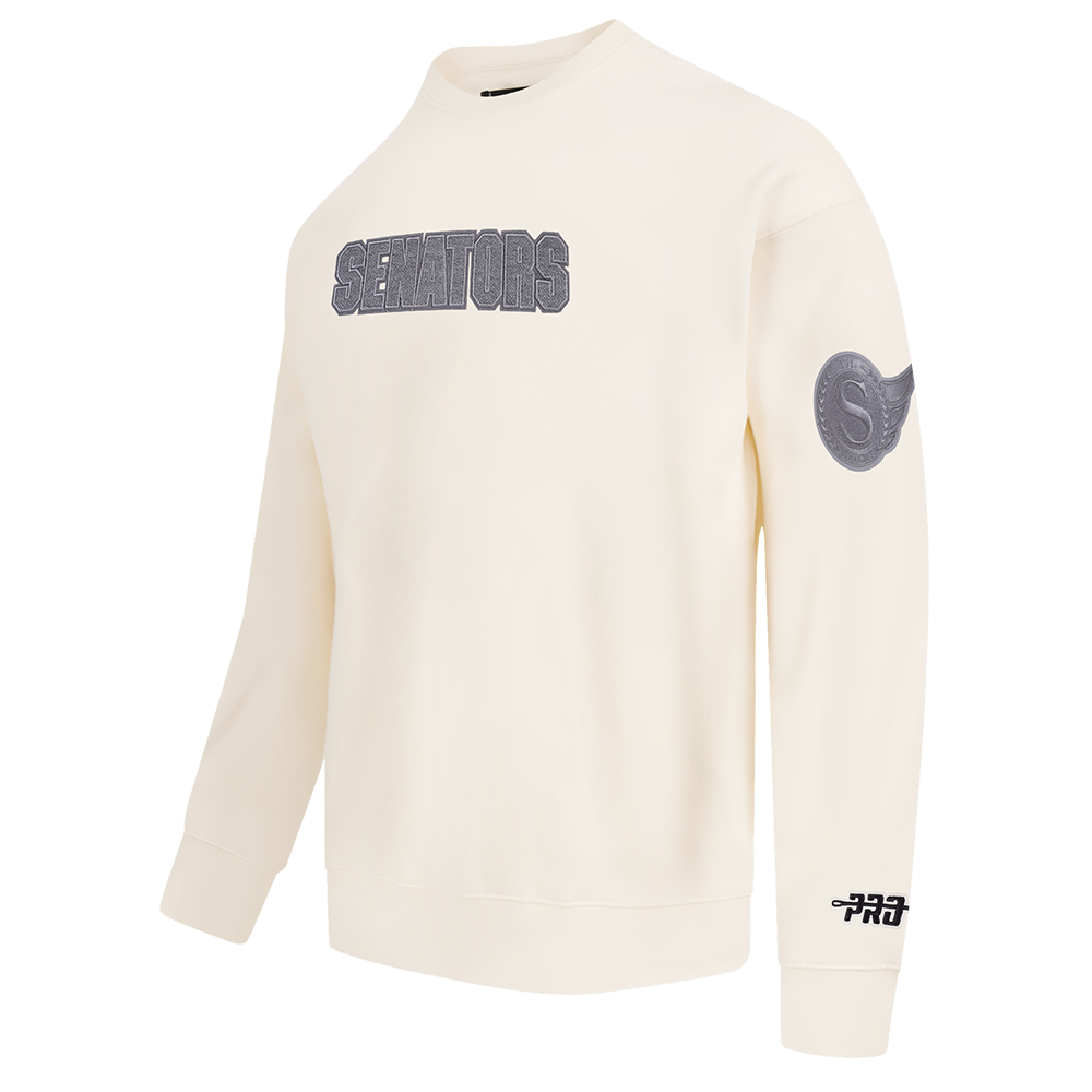 NHL OTTAWA SENATORS REVERSE FRENCH TERRY MEN'S DROP SHOULDER FLC CREWNECK (EGGSHELL)