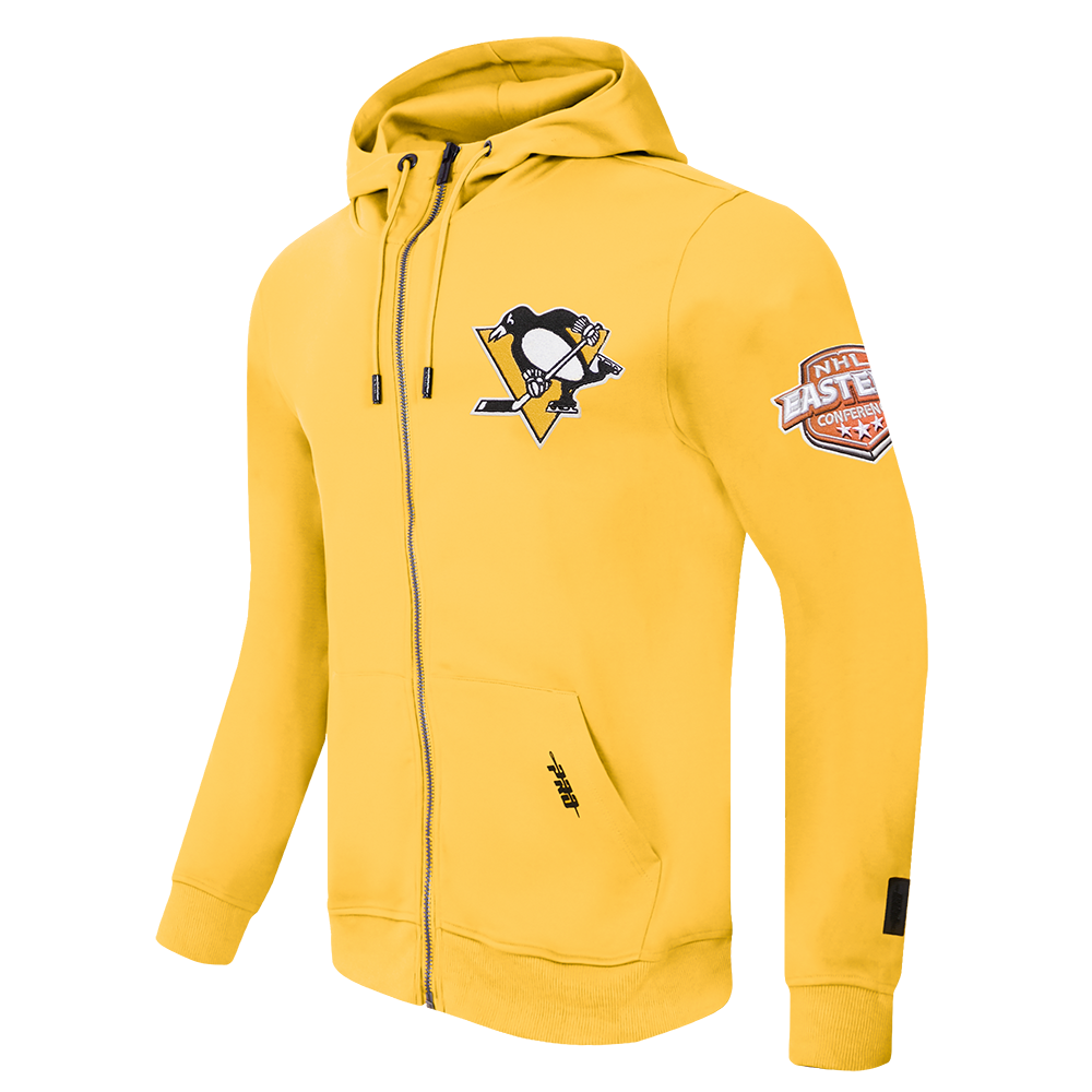 NHL PITTSBURGH PENGUINS CLASSIC CHENILLE DOUBLE KNIT FULL ZIP PULLOVER HOODIE (YELLOW)