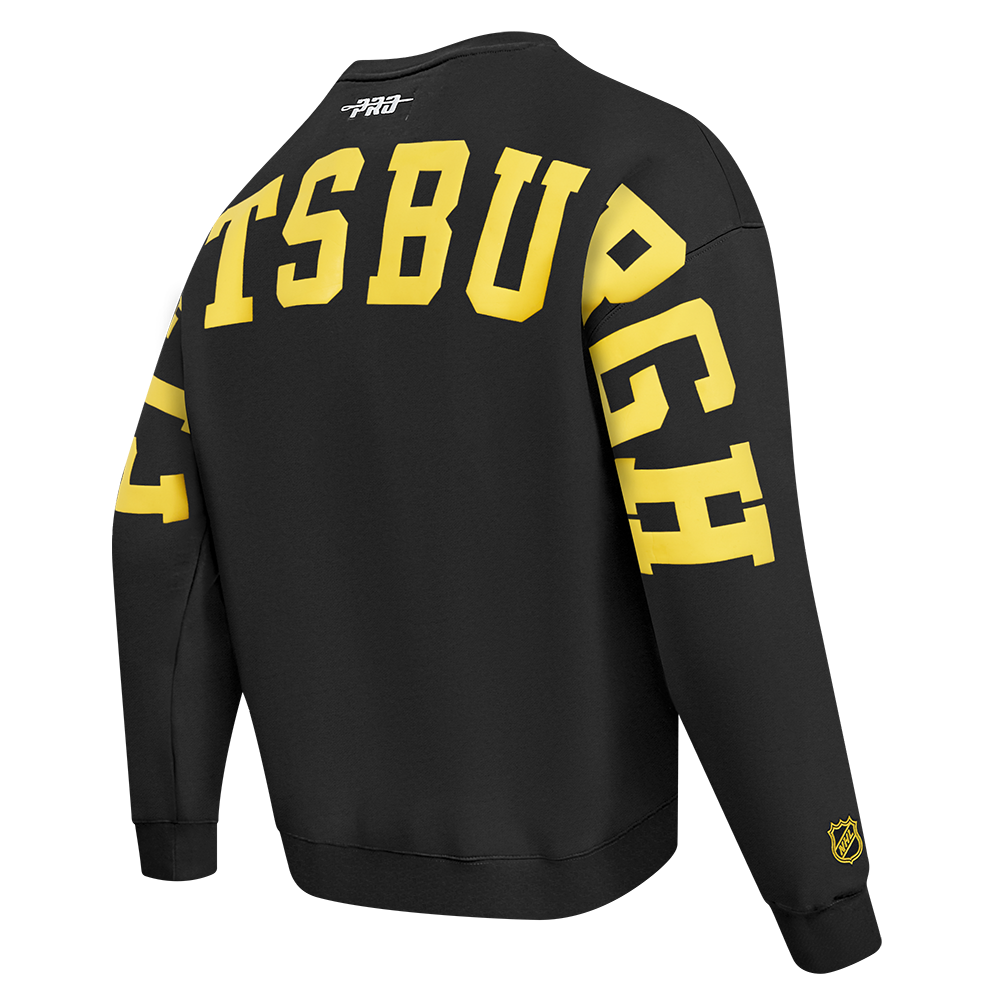 NHL PITTSBURGH PENGUINS WINGSPAN MEN'S DROP SHOULDER FLEECE CREWNECK (BLACK)