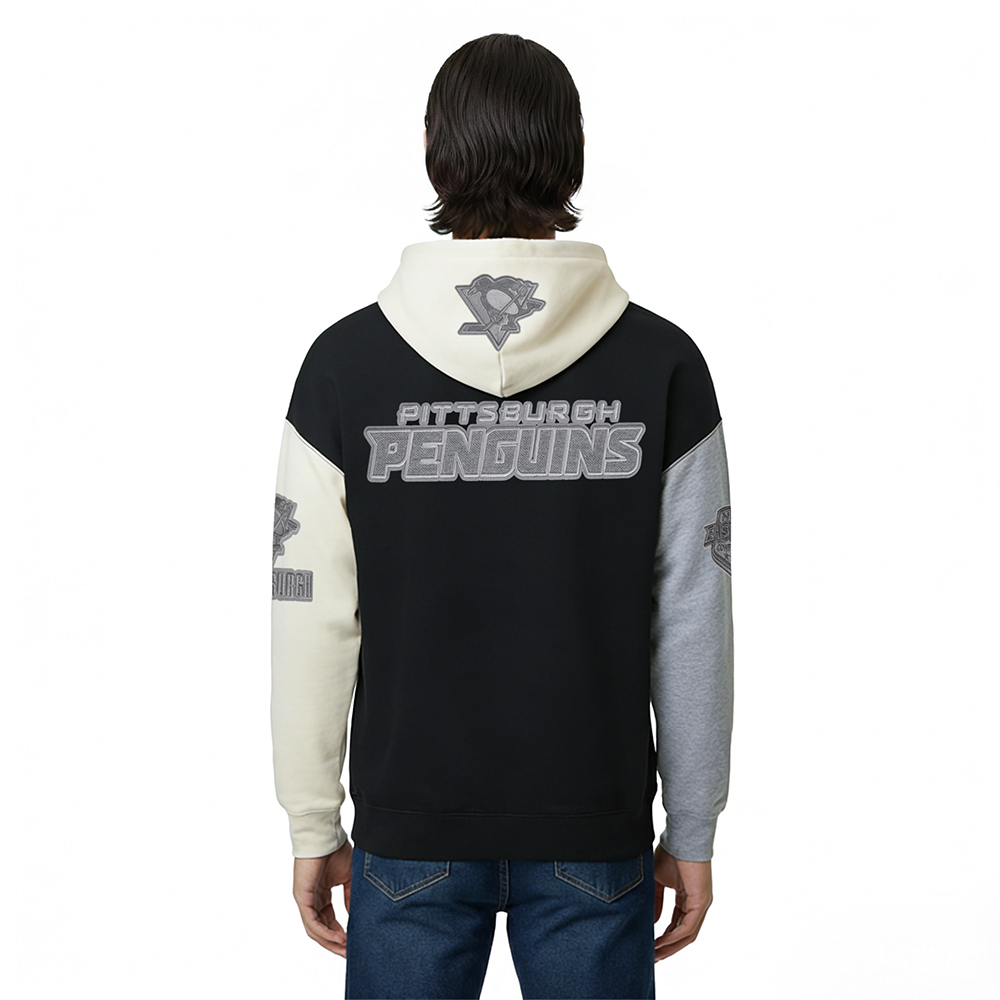 NHL PITTSBURGH PENGUINS REVERSE FRENCH TERRY MEN'S CB FLC PO HOODIE (BLACK/GRAY/EGGSHELL)
