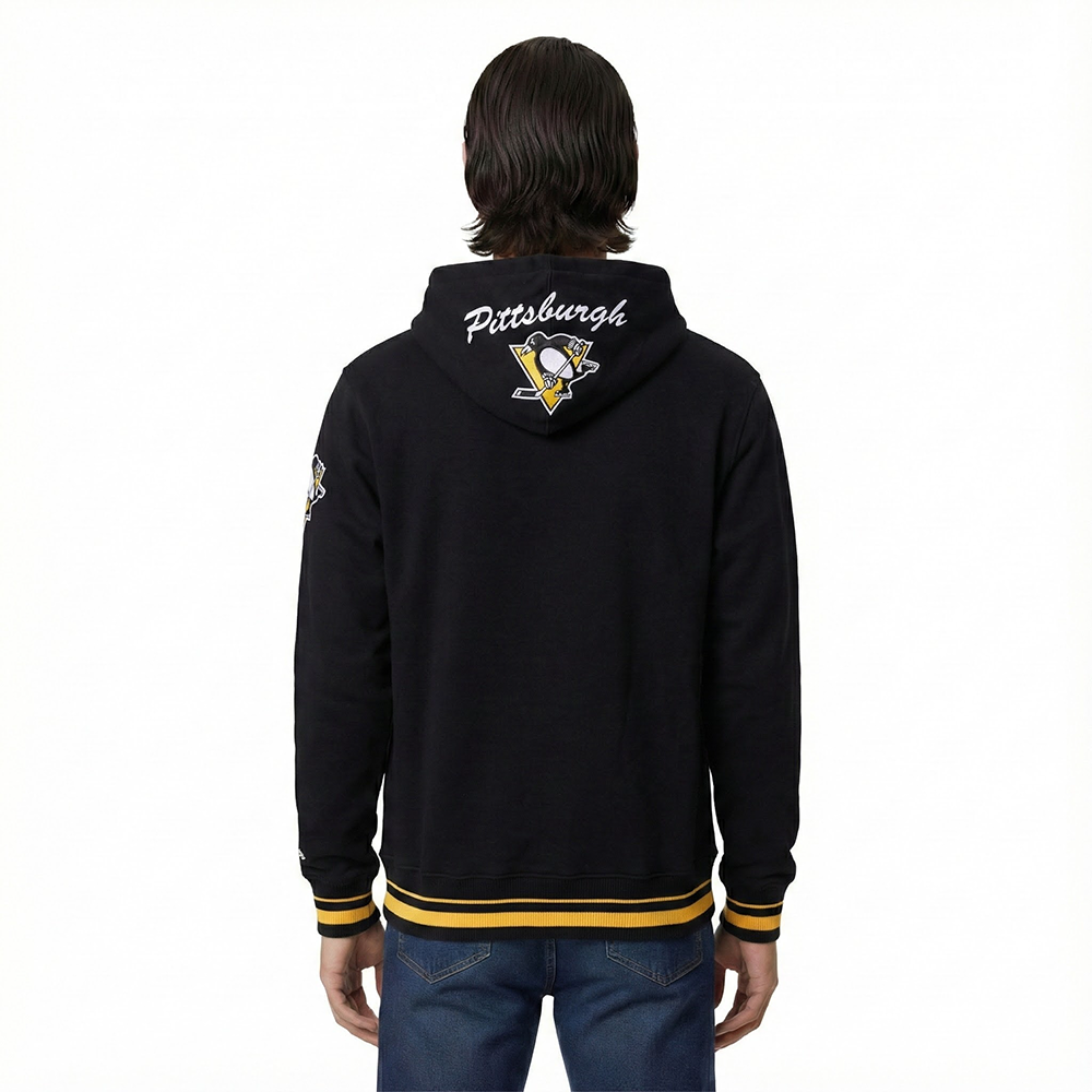 NHL PITTSBURGH PENGUINS TEAM BADGE MEN'S RIB FLC PO HOODIE (BLACK/YELLOW)