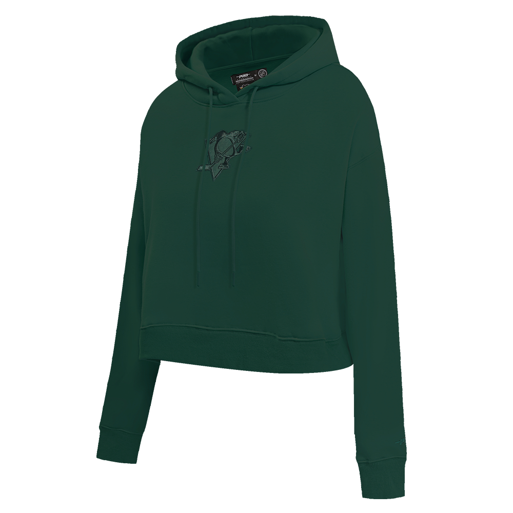 NHL PITTSBURGH PENGUINS NEUTRAL CROPPED FLEECE PULLOVER HOODIE (FOREST GREEN)