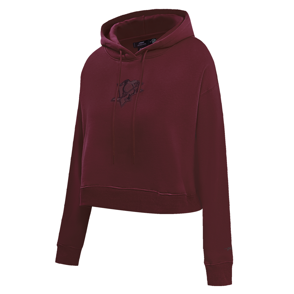 NHL PITTSBURGH PENGUINS NEUTRAL CROPPED FLEECE PULLOVER HOODIE (WINE)