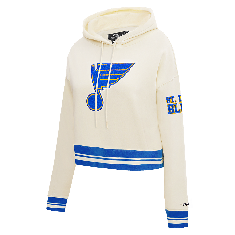 NHL ST. LOUIS BLUES RETRO CLASSIC WOMEN'S RIB CROPPED PO HOODIE (EGGSHELL/ROYAL BLUE)