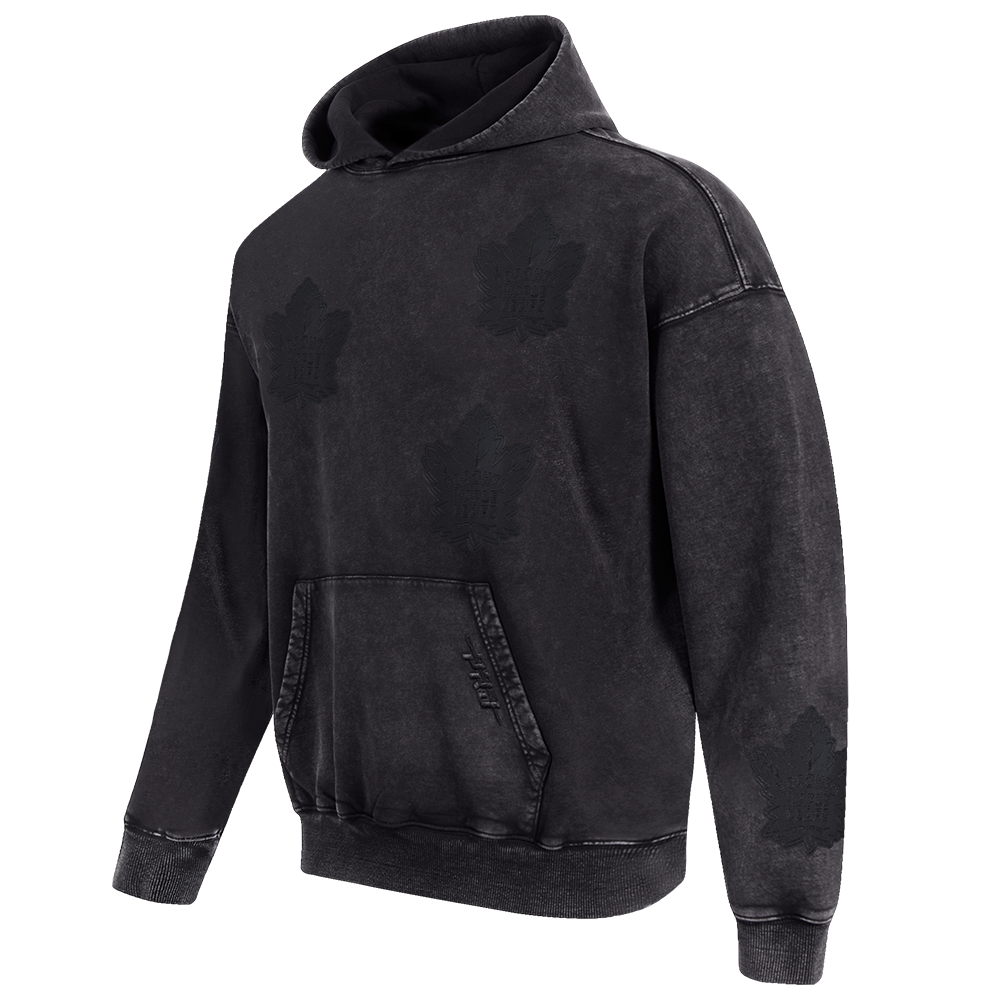 NHL TORONTO MAPLE LEAFS WASHED VANGUARD MEN'S ENZYME WASH DROP SHOULDER FT PO HOODIE (WASHED BLACK)