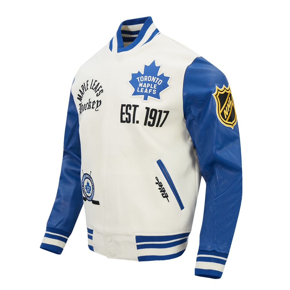 NHL TORONTO MAPLE LEAFS MODERN ORIGINALS MEN'S RIB WOOL VARSITY JACKET (EGGSHELL/DODGER BLUE)