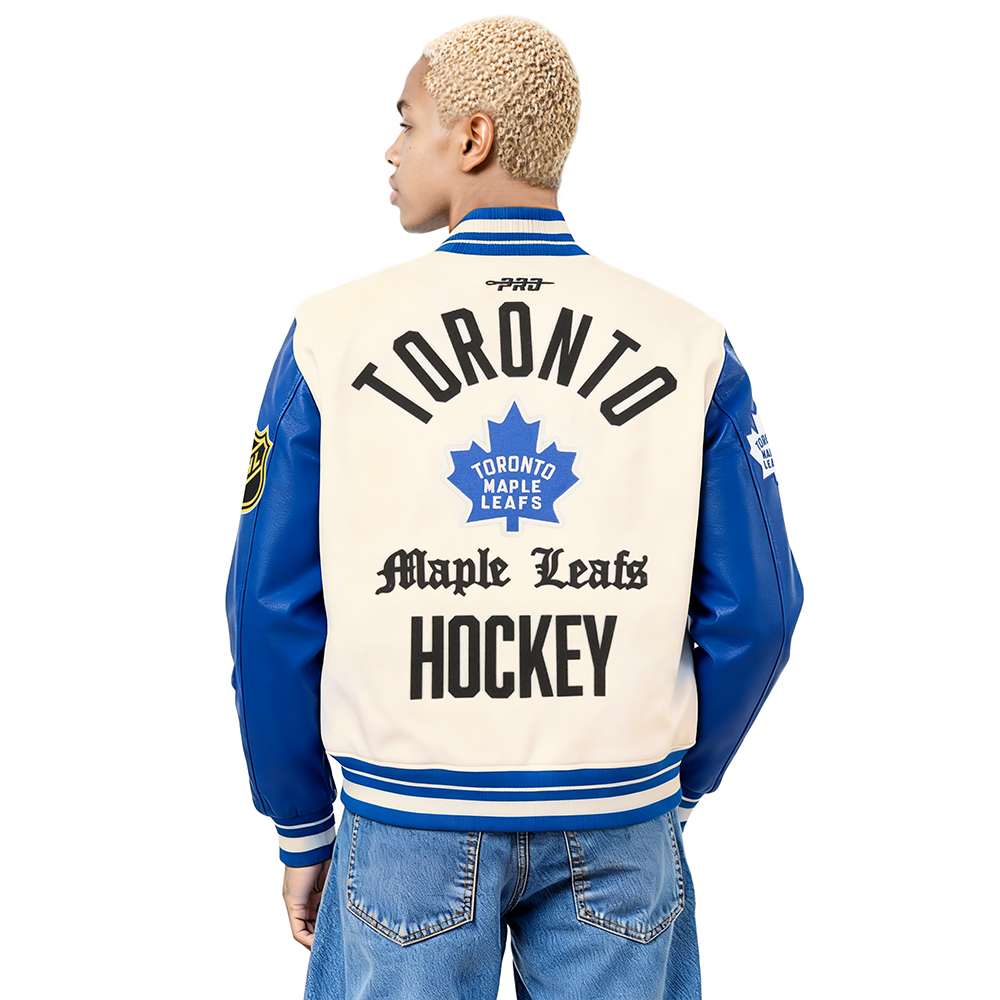 NHL TORONTO MAPLE LEAFS MODERN ORIGINALS MEN'S RIB WOOL VARSITY JACKET (EGGSHELL/DODGER BLUE)