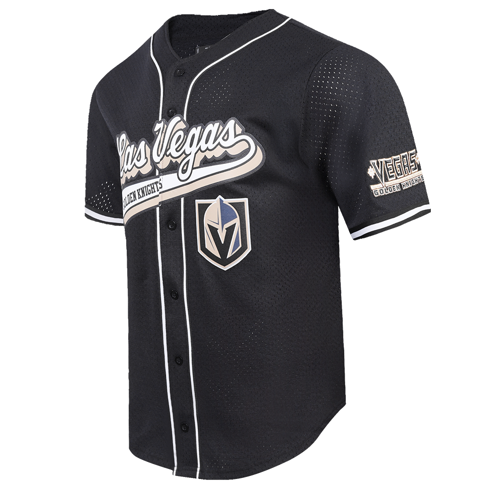 NHL VEGAS GOLDEN KNIGHTS SCRIPT TAIL MEN'S MESH BUTTON DOWN SHIRT (BLACK)