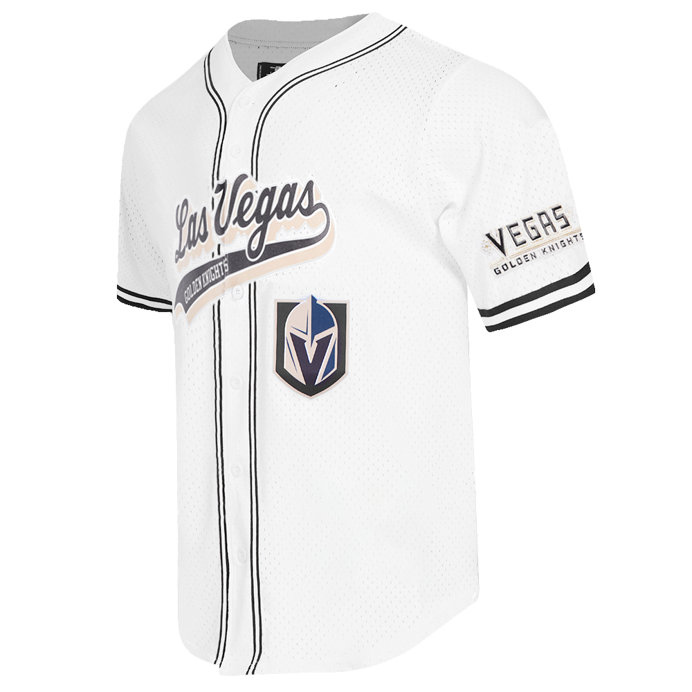 NHL VEGAS GOLDEN KNIGHTS SCRIPT TAIL MEN'S MESH BUTTON DOWN SHIRT (WHITE/BLACK/WHITE)