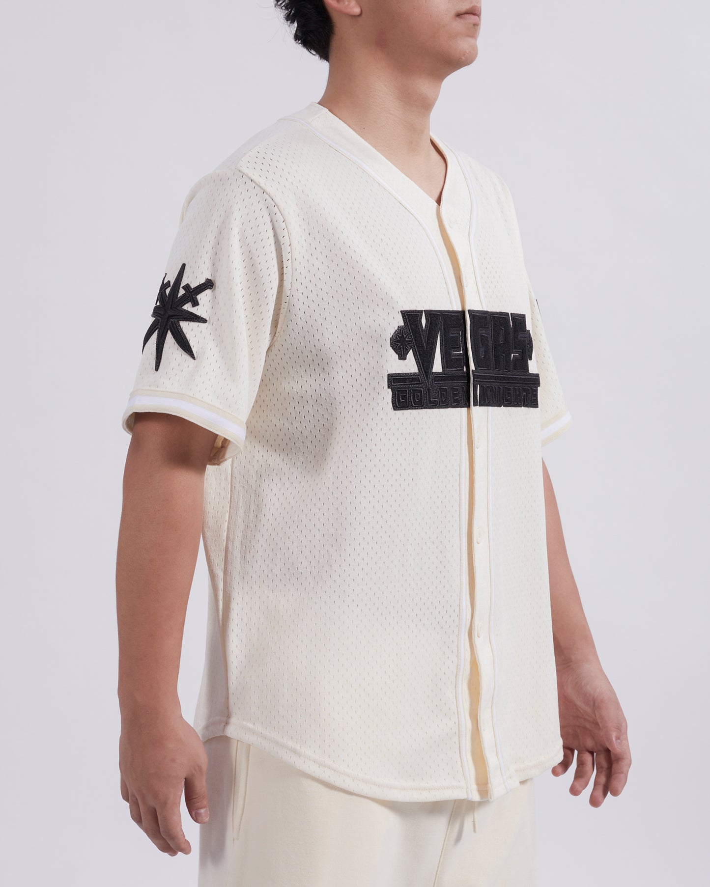 NHL VEGAS GOLDEN KNIGHTS TRIPLE TONAL MESH BUTTON DOWN SHIRT (EGGSHELL)